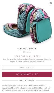 Tieks Electric Snake Print Foldable Comfort Ballet Flats Leather Insole Sz 8